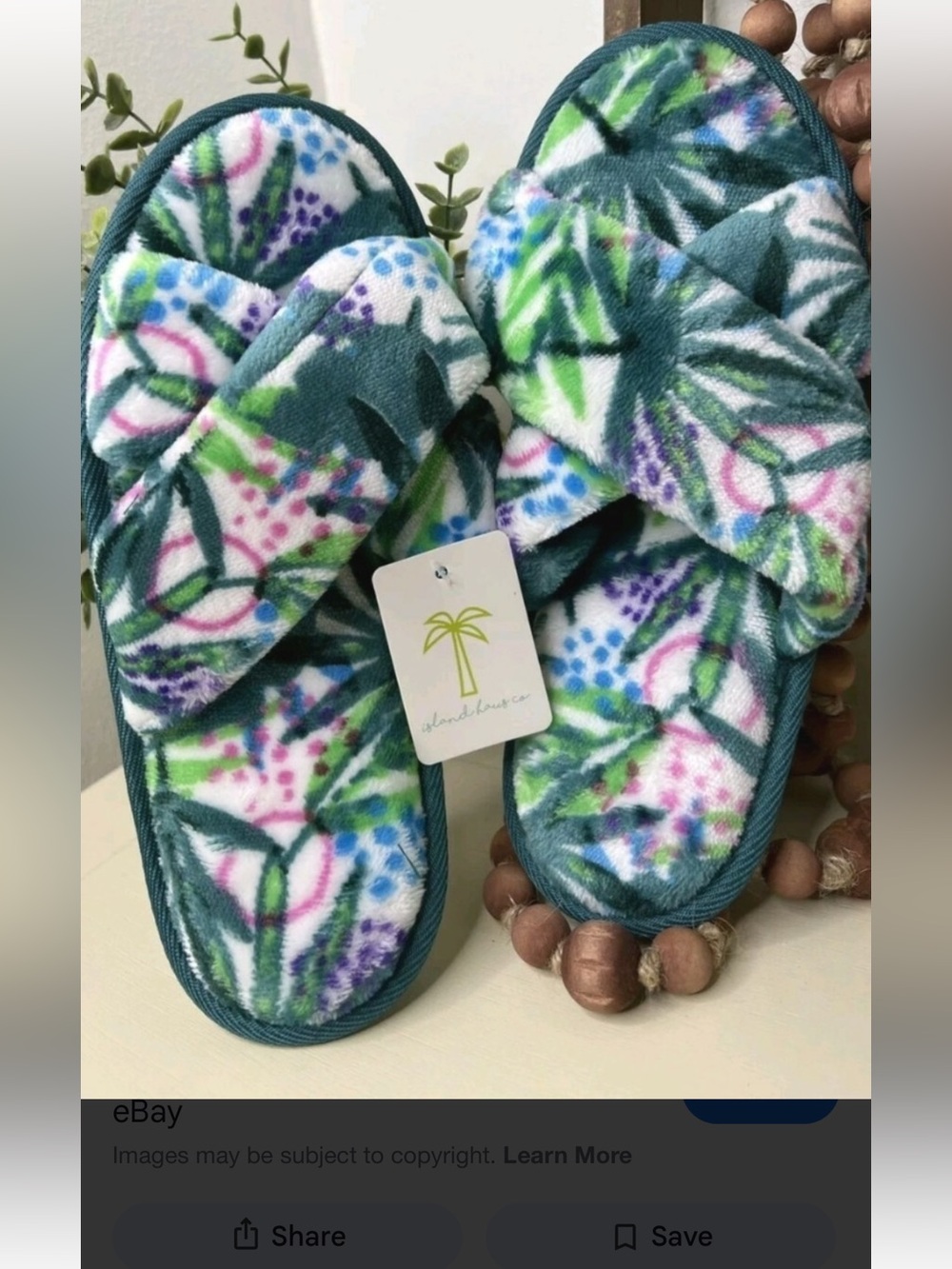 Plush Floral Cross-Band Women’s Slippers — Teal & Multi